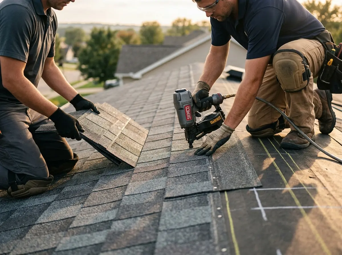Professional roofer working on a residential roof in Calipatria